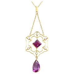 Viktorianischer Gelbgold-Anhänger mit 2,40 Karat Amethyst und Perle