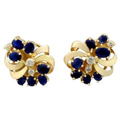 1980s 2.25 Carat Sapphire and Diamond Yellow Gold Stud Earrings