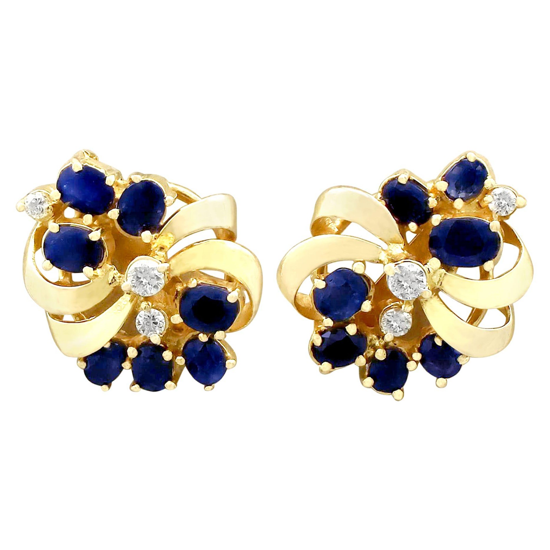 1980s 2.25 Carat Sapphire and Diamond Yellow Gold Stud Earrings For Sale