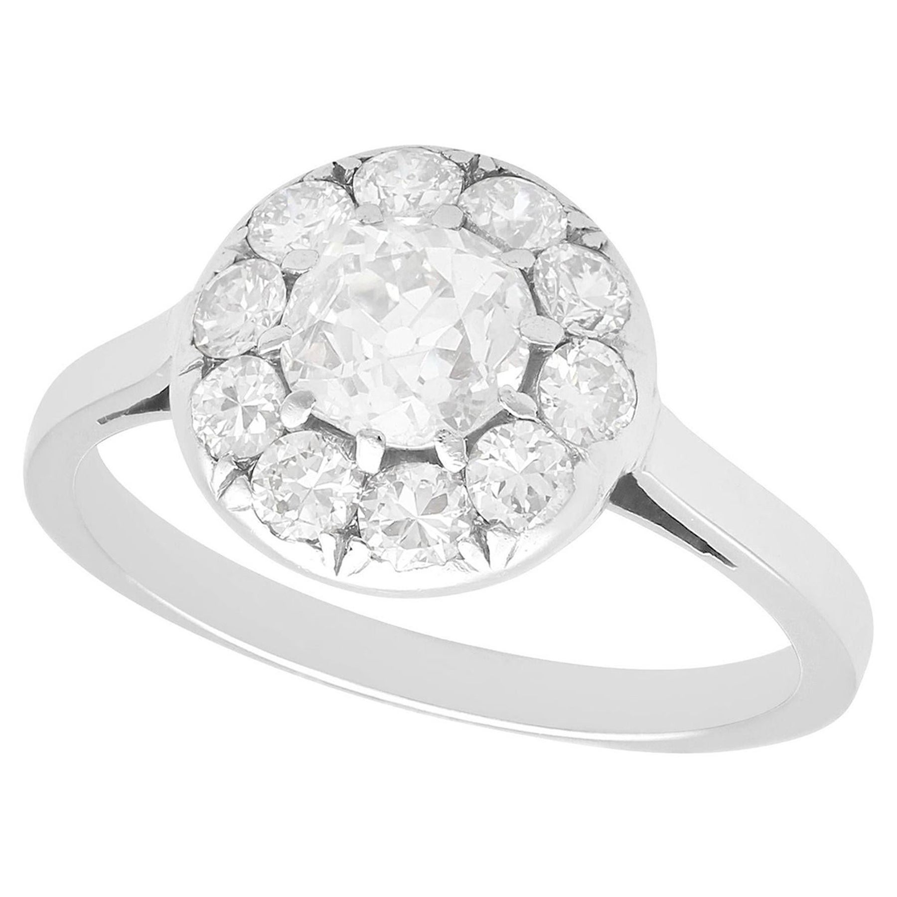 1920, Antique 1.84 Carat Diamond and Platinum Cluster Ring For Sale