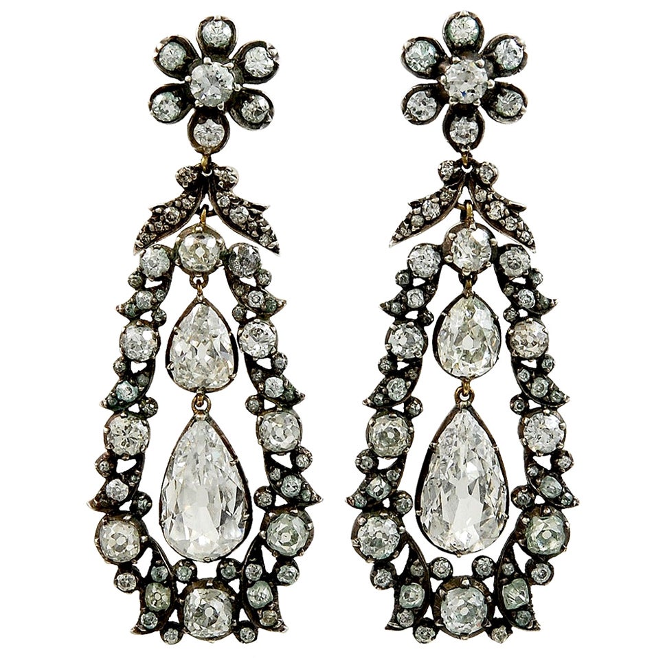 Timeless Old European Diamond Double Drop Earrings For Sale at 1stDibs