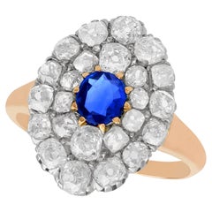 Antique Sapphire and 2.76 Carat Diamond Rose Gold Cluster Ring