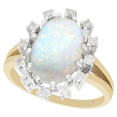 Vintage 1960s 3.01 Carat Cabochon Cut Opal and Diamond Yellow Gold Cocktail Ring