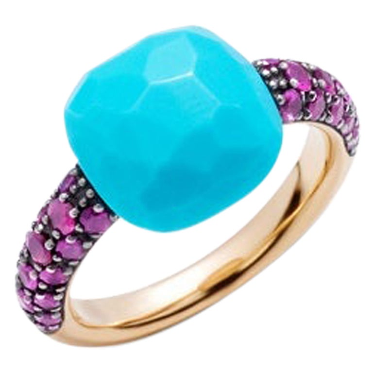Pomellato Capri Turquoise Amethyst Gold Ring For Sale at 1stDibs