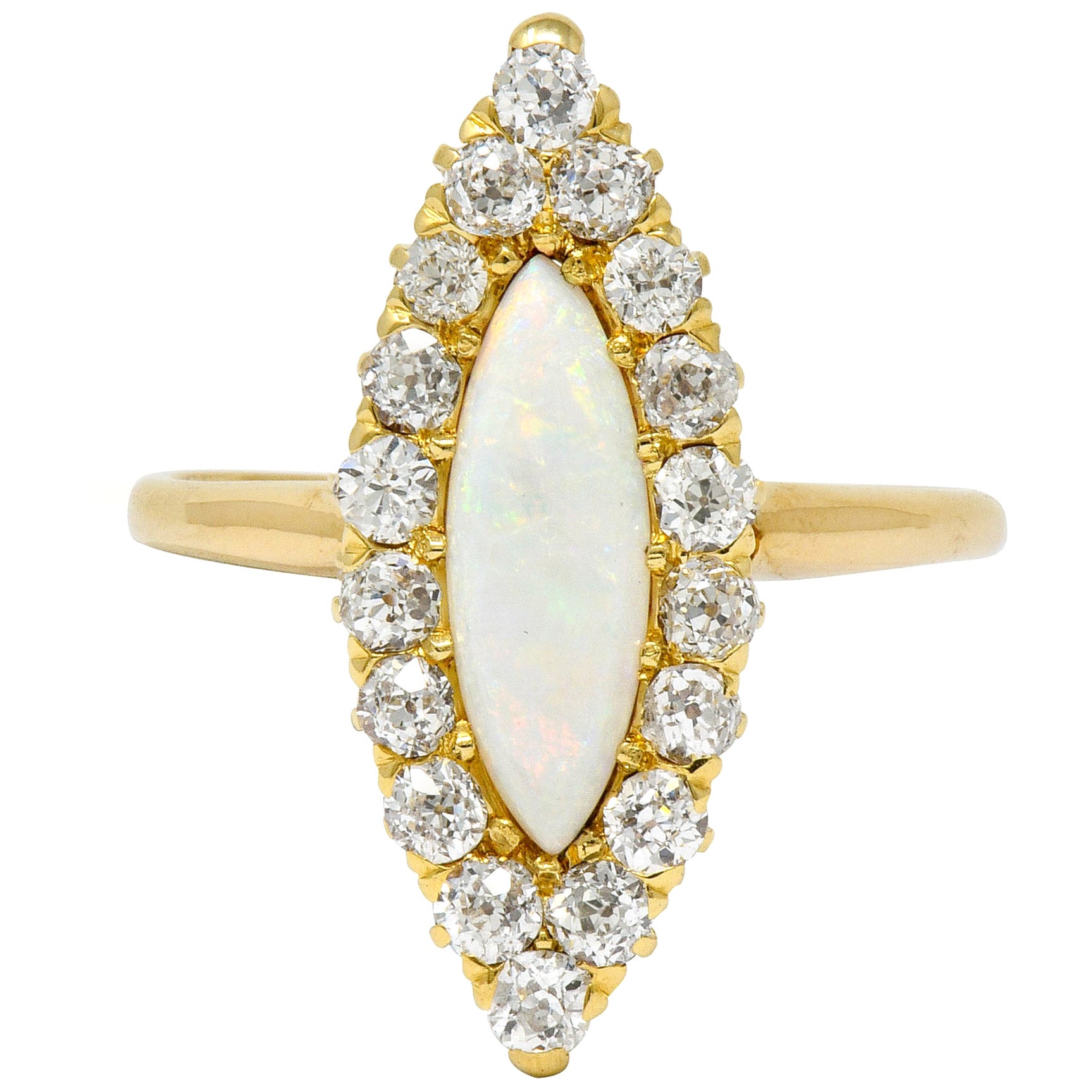 Victorian Opal Diamond Gold Crown and Heart Motif Ring at 1stDibs
