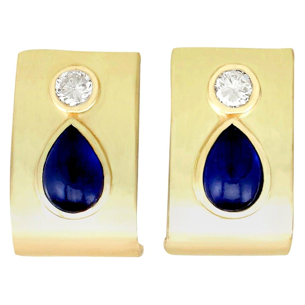 Vintage 1980s 2.50 Carat Sapphire and Diamond Yellow Gold Earrings