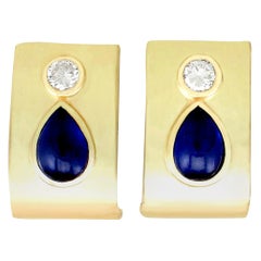 Vintage 1980s 2.50 Carat Sapphire and Diamond Yellow Gold Earrings