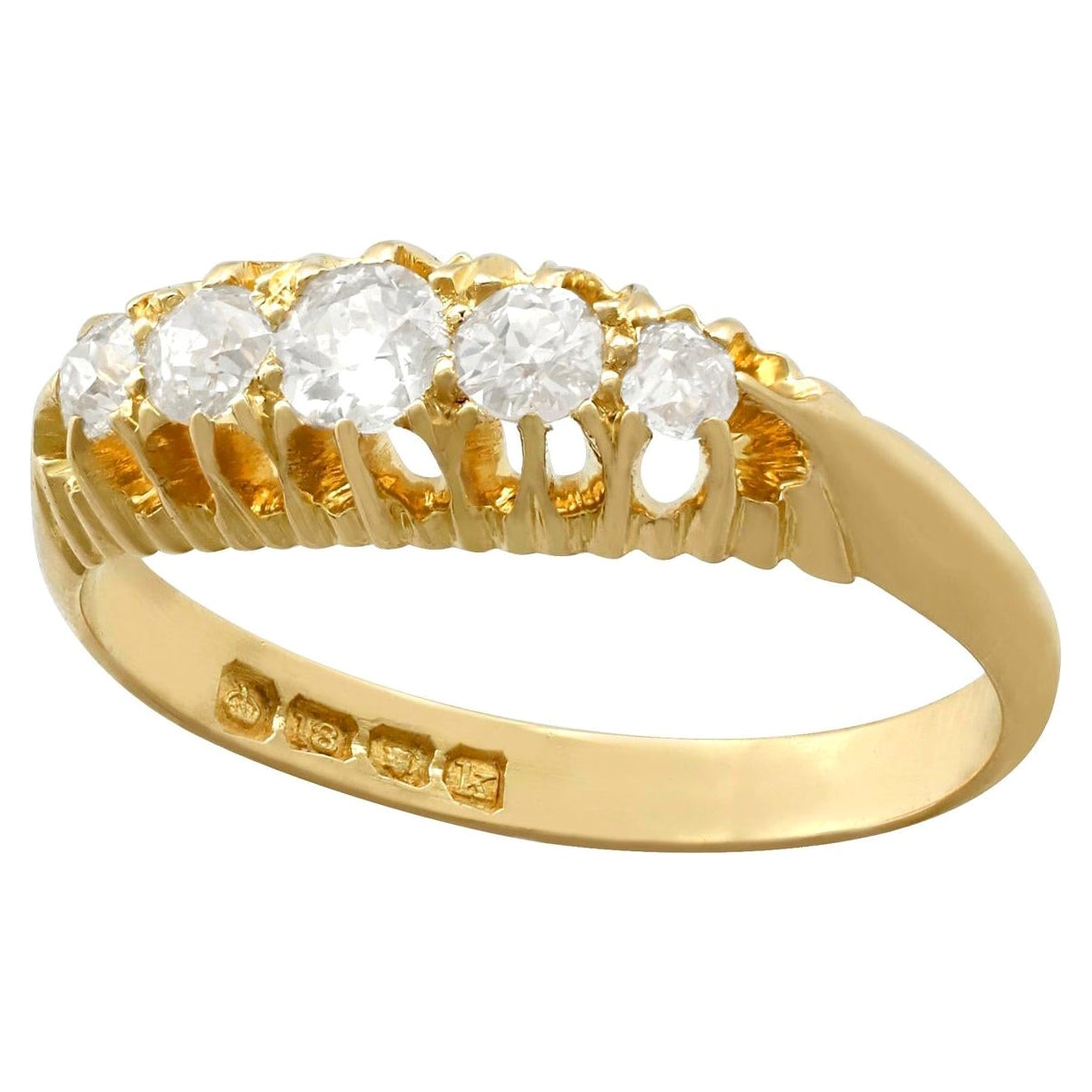 Antique 1905 Diamond and Yellow Gold Five-Stone Cocktail Ring