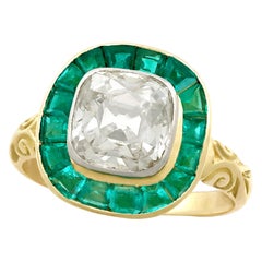 Antique Victorian 3.25 Carat Emerald and 1.92 Carat Diamond Yellow Gold Ring