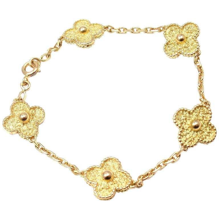 Van Cleef and Arpels Vintage Alhambra Five Motif Gold Link Bracelet at