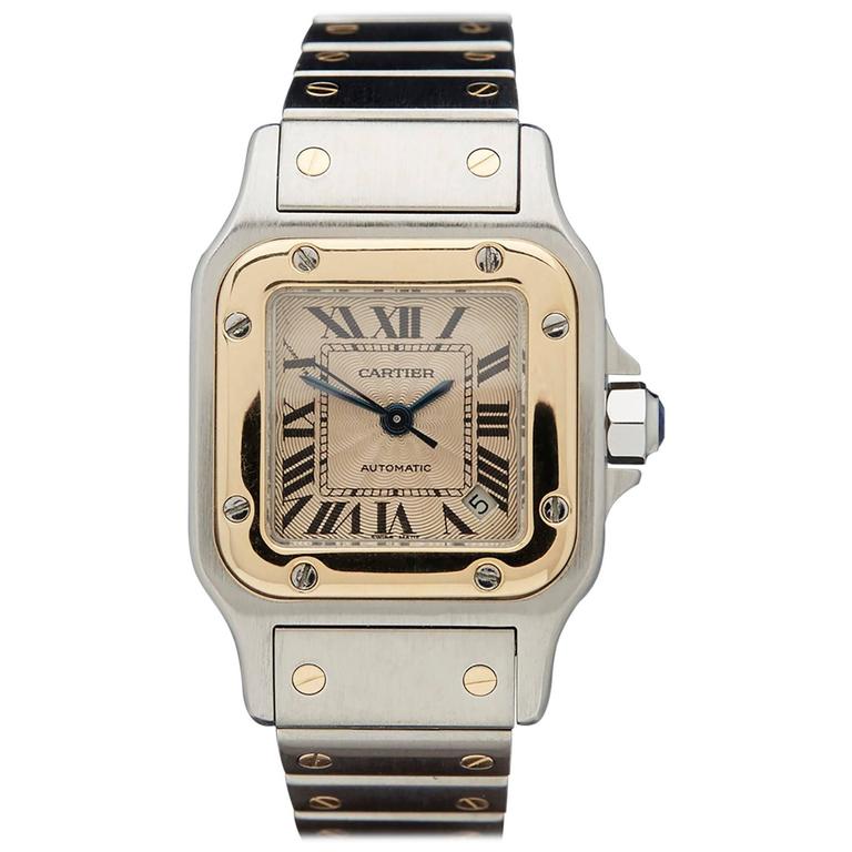 Cartier Lady's Yellow Gold Stainless Steel Santos Automatic Wristwatch ...