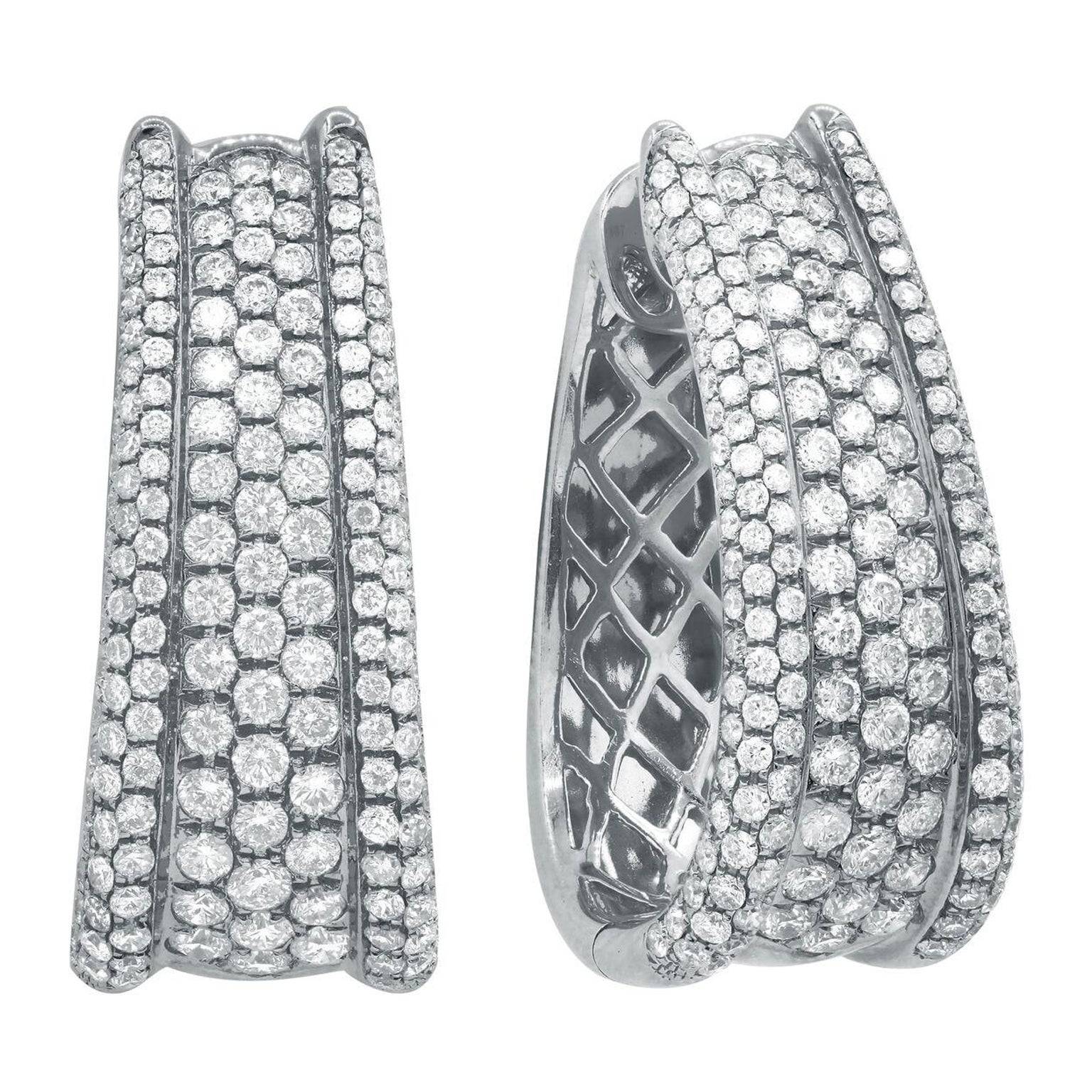 18 Karat White Gold Diamond Pave Hoop Earrings For Sale