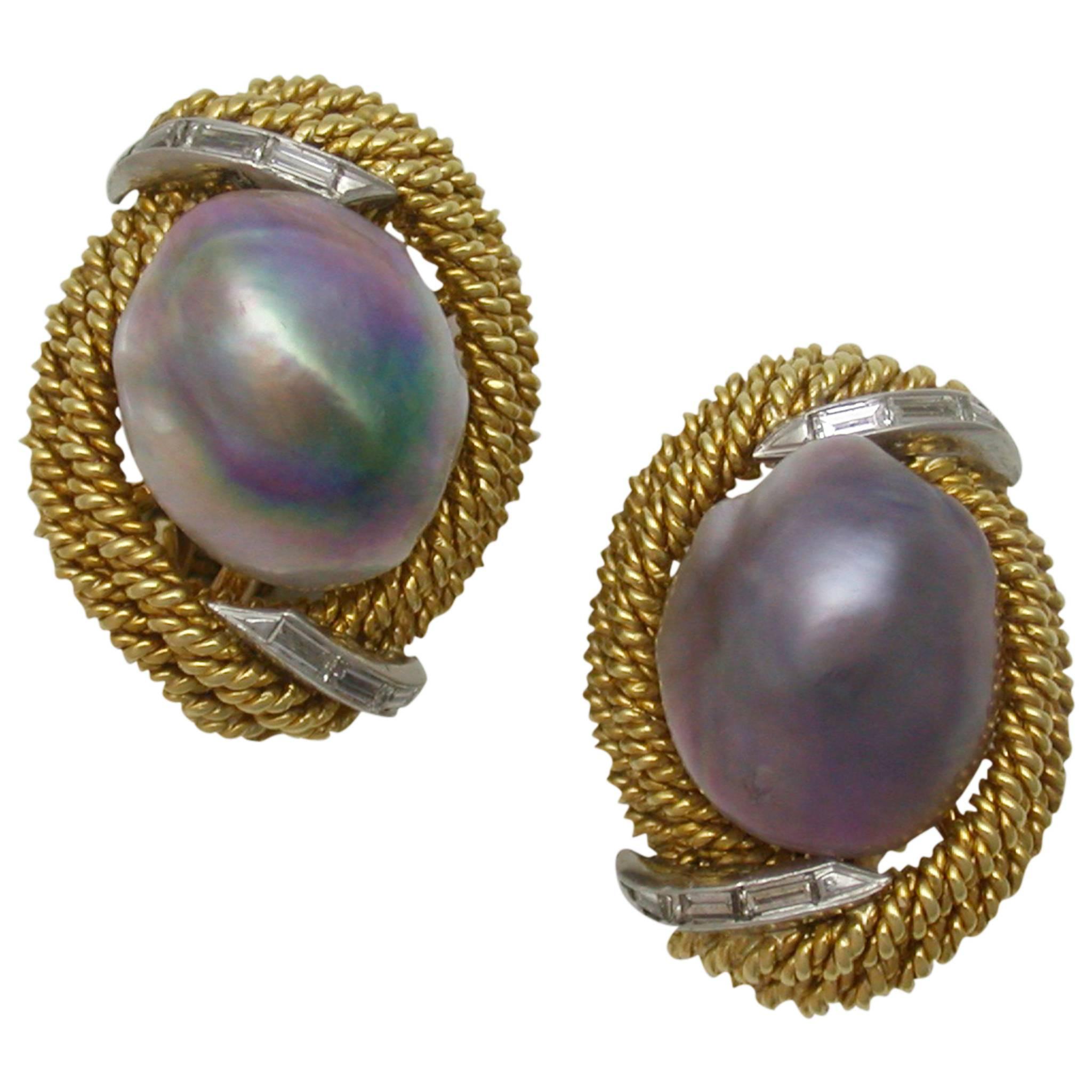 Elegant Baroque Pearl Silver Earclips For Sale