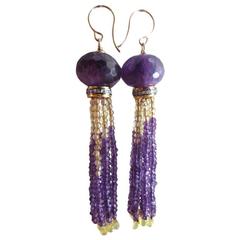 Marina J. Amethyst, Citrine, Silver, Diamond, Gold Tassel Earrings