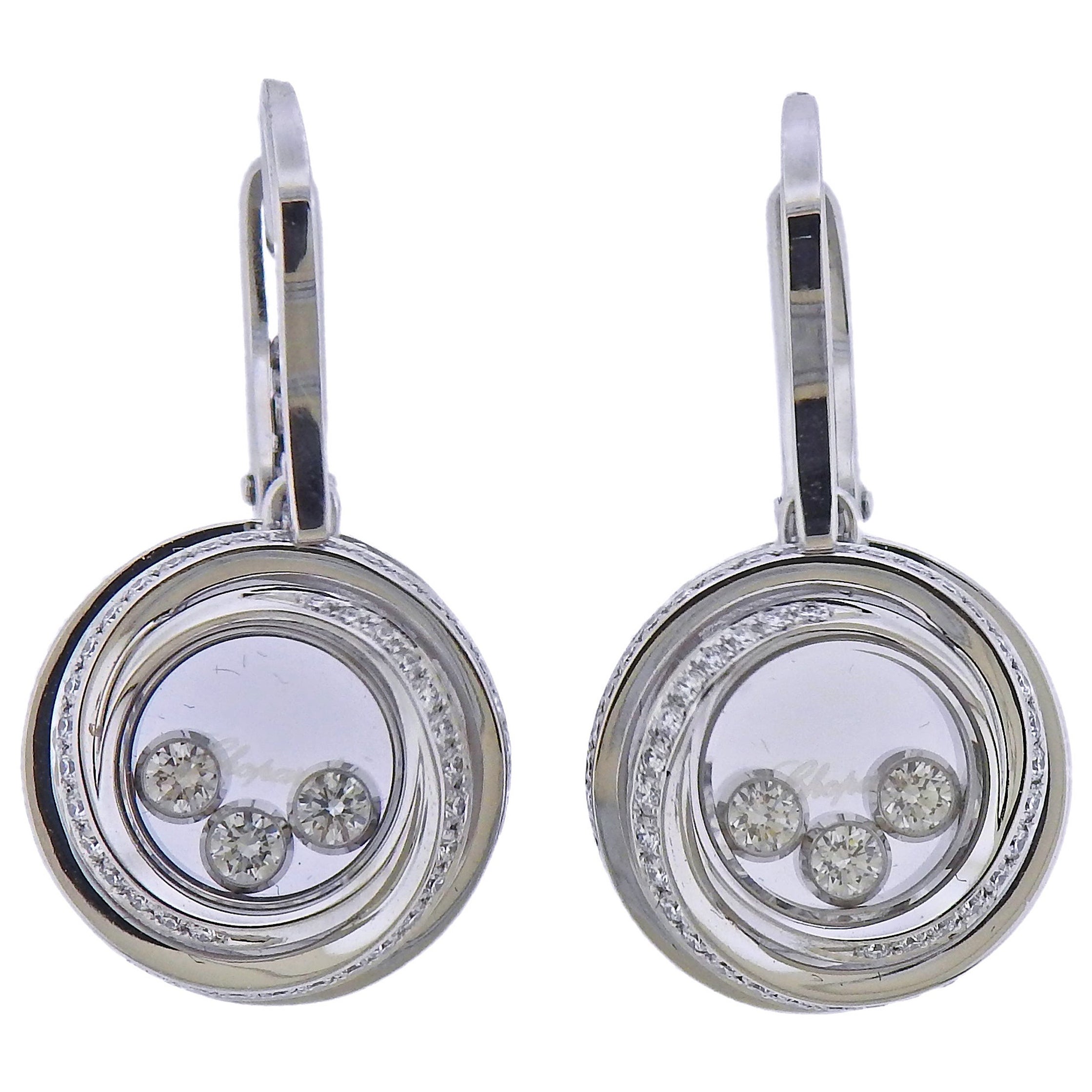 Chopard Floating Diamond Gold Pearl Long Drop Earrings at 1stDibs