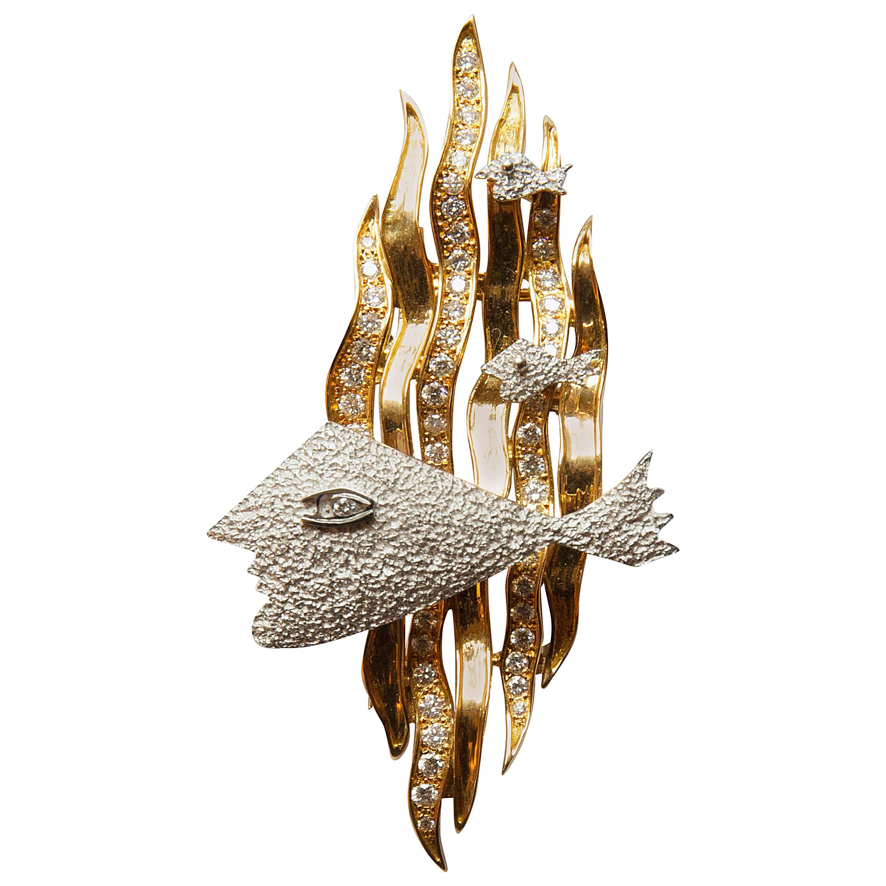 1963 Georges Braque Yellow and White Gold and Cut Diamonds Brooch "HEBE"