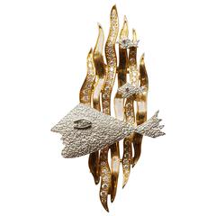 1963 Georges Braque Yellow and White Gold and Cut Diamonds Brooch "HEBE" 5