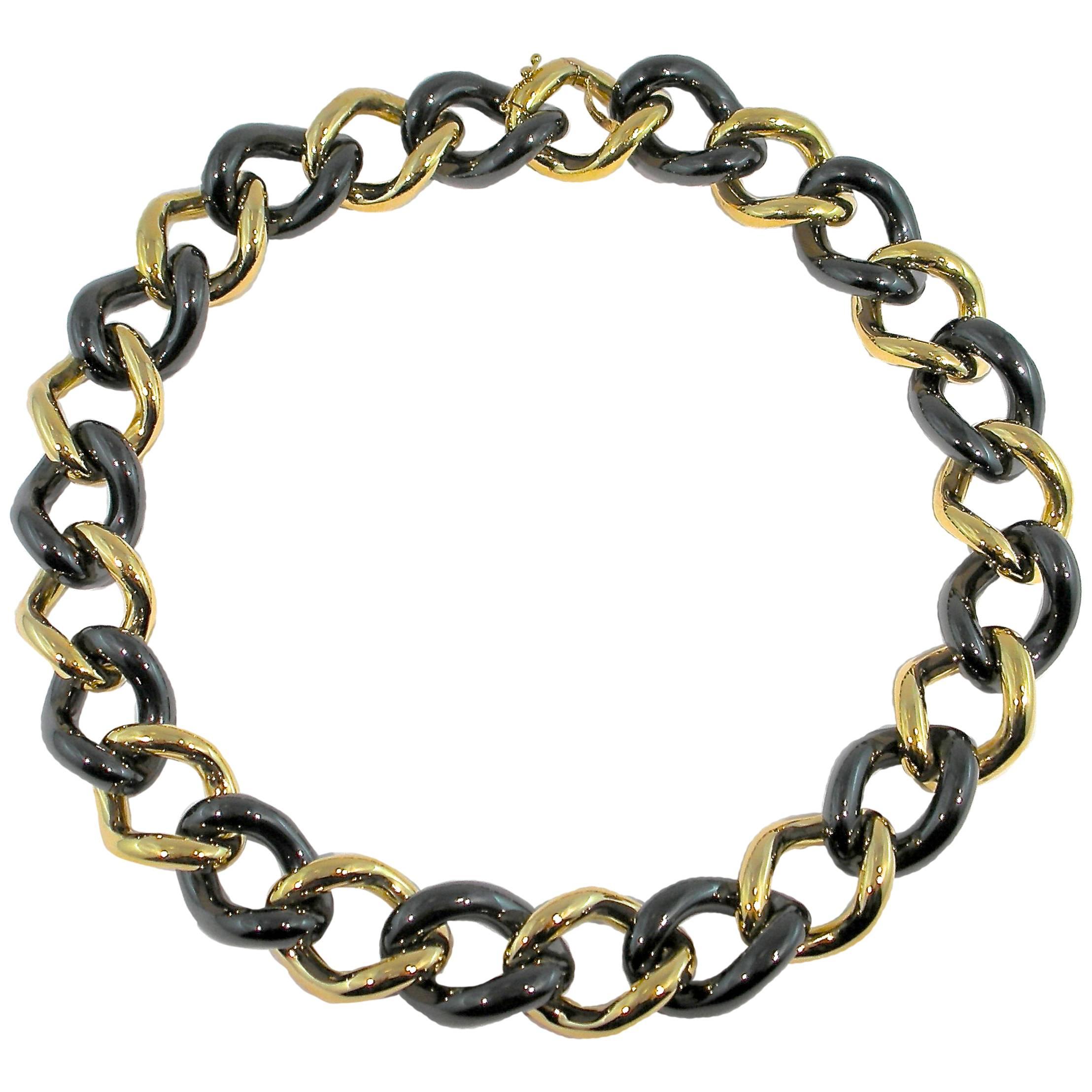 Jona High-Tech Black Ceramic Gold Curb Link Necklace