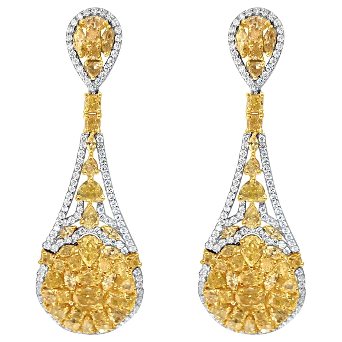 Natural Fancy Yellow Diamond Earring, 11.42 Carat, 18 Karat Gold For