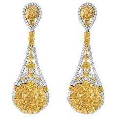 12.5 Carat Natural Fancy Yellow Diamond Drop Earring, 18 Karat Gold