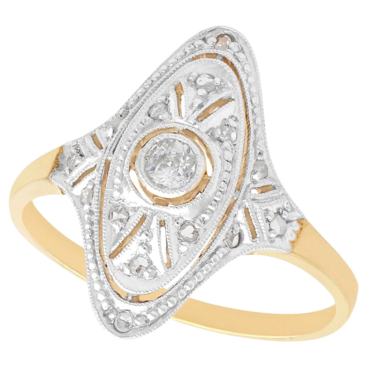 Antiker Art Deco 1920er Jahre Diamant-Gelbgold-Marquise-Ring aus Gelbgold