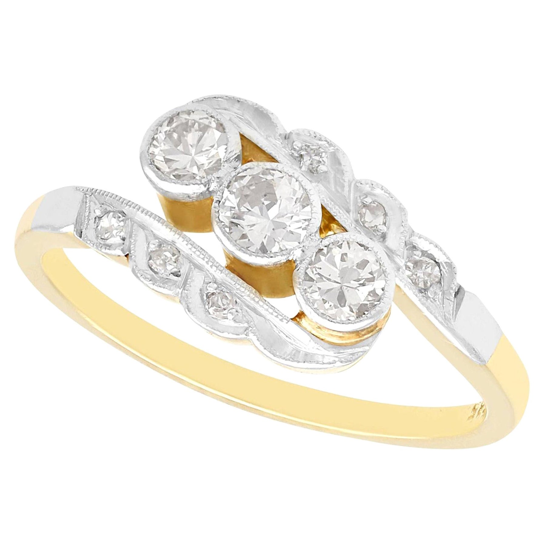 1930s Three Stone Diamond and Yellow Gold Cocktail Ring