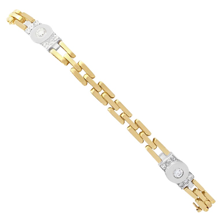 Vintage 1980s Diamond and Yellow Gold Bracelet For Sale