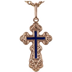 Vintage Russian Gold and Enameled Cross Pendant from St. Petersburg