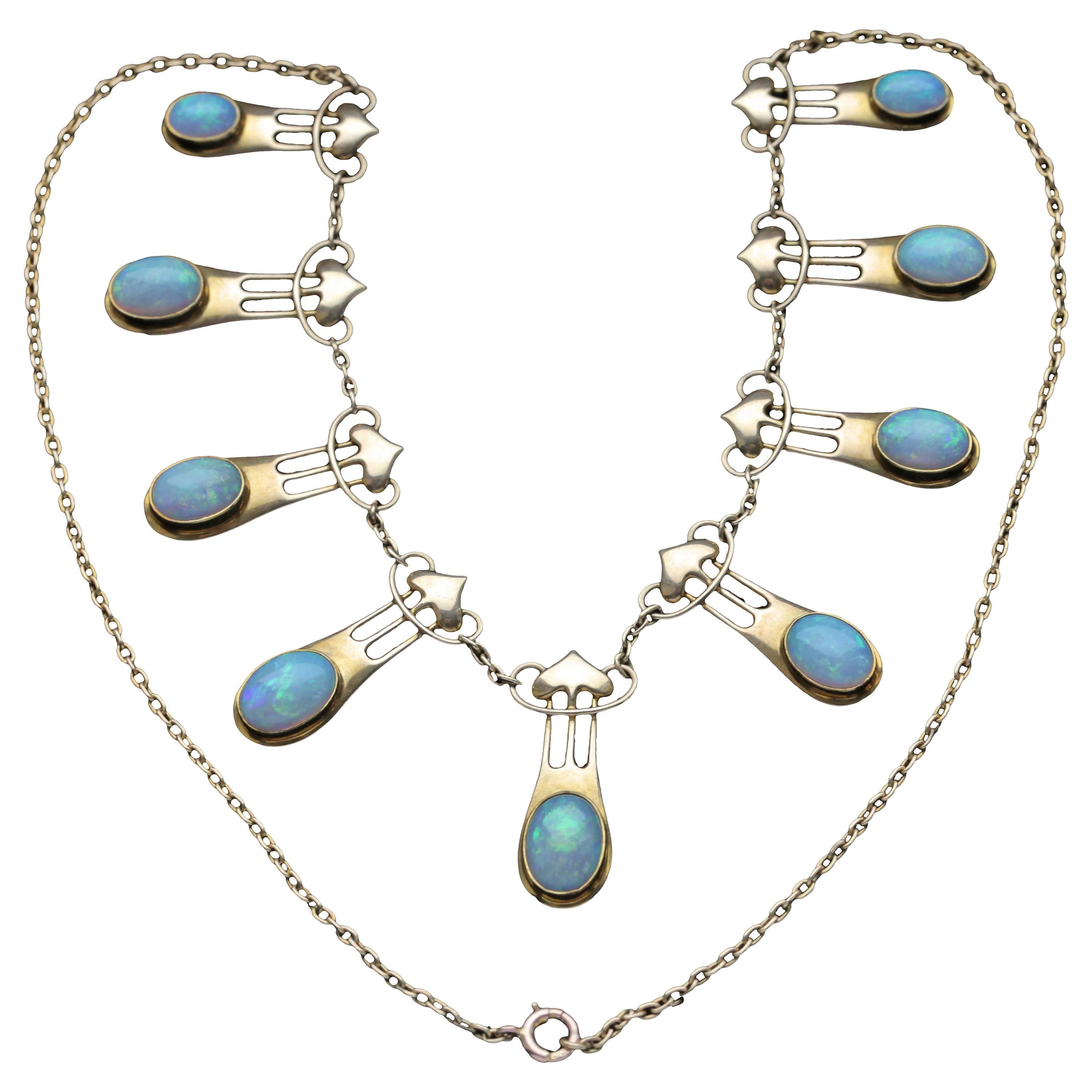 Murrle Bennett & Co. Art Nouveau Opal Gold Necklace