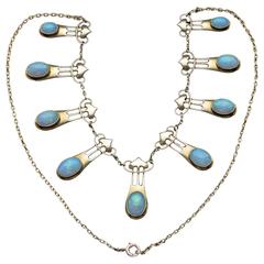 Murrle Bennett & Jugendstil-Opal-Gold-Halskette