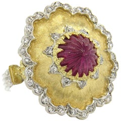 Buccellati Carved Ruby Diamond Gold Ring