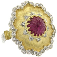 Buccellati Geschnitzter Rubin-Diamant-Goldring