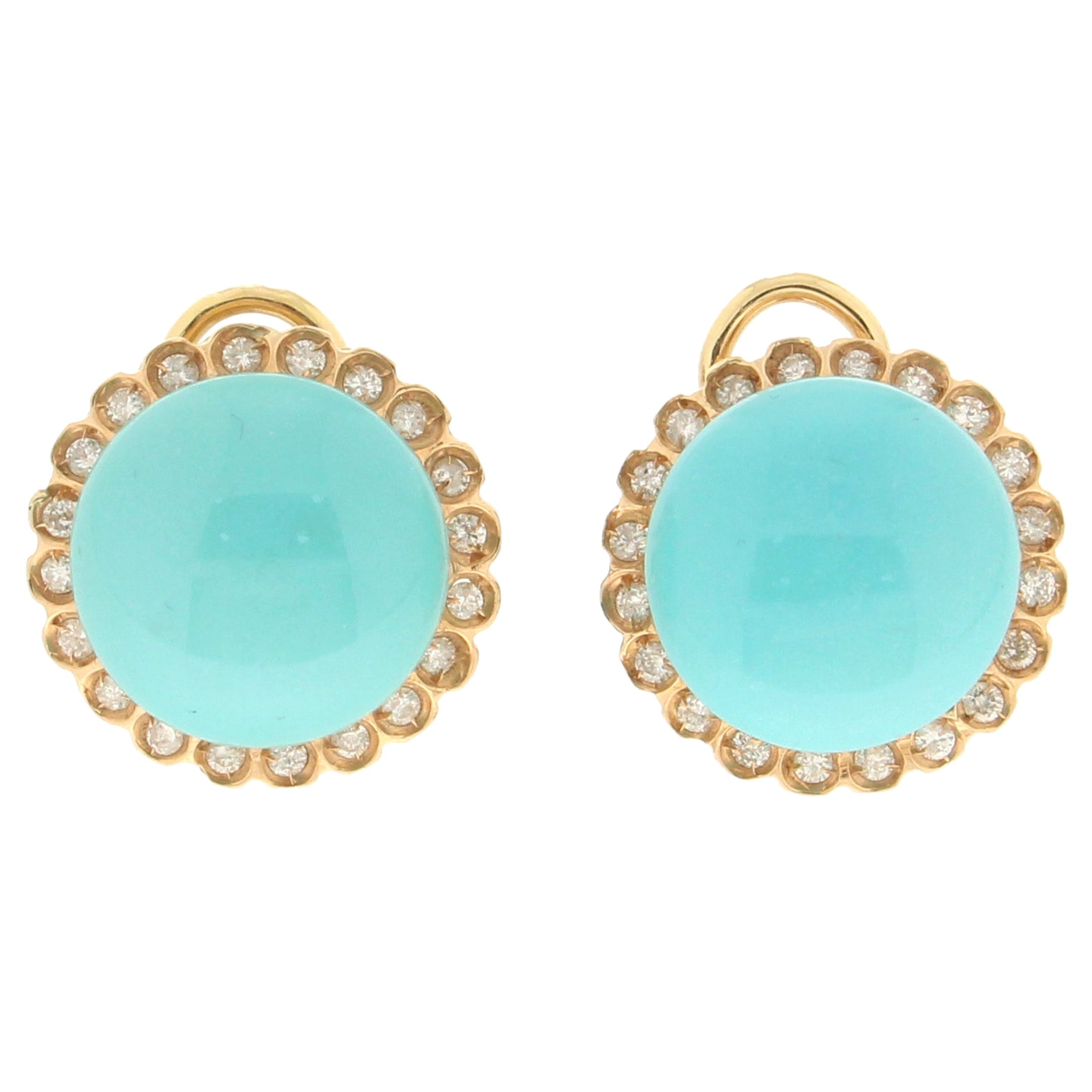 Turquoise and Diamond Earrings, 18 Karat Yellow Gold For Sale at 1stDibs
