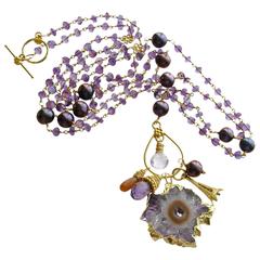 Amethyst Stalactite Necklace Amethyst Pearls Prasiolite