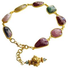 Multicolored Sapphire Slices Adjustable Bracelet