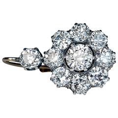 Antique Russian Diamond Gold Cluster Earrings 1
