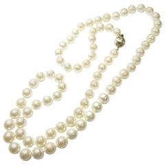 Opera Length Akoya Pearl Necklace with Diamond Gold Clasp