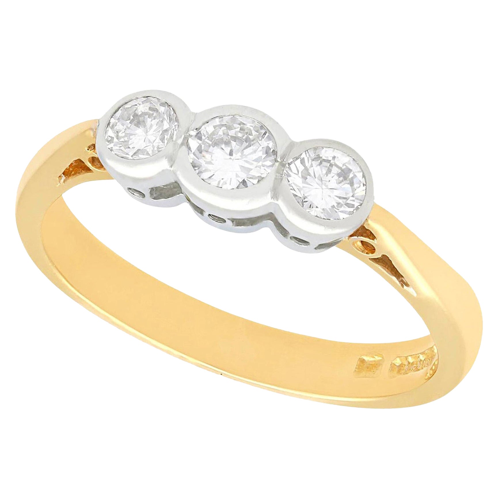 Diamond and 18k Yellow Gold Three-Stone Engagement Ring For Sale