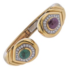 David Webb Ruby and Emerald 1.20ctw Diamond 18k Gold Platinum Bracelet