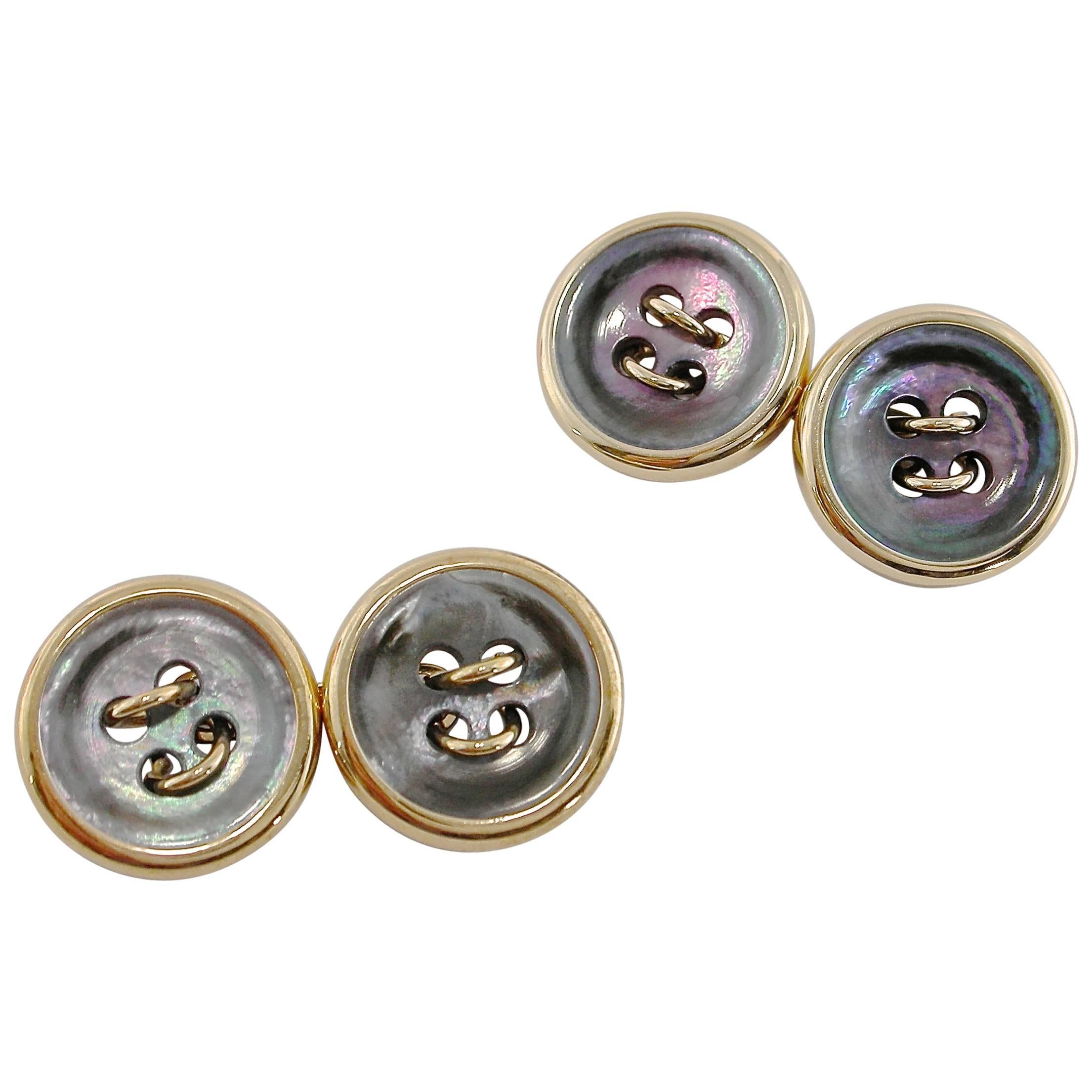 Jona Mother-of-Pearl 9 karat Rose Gold Button Cufflinks