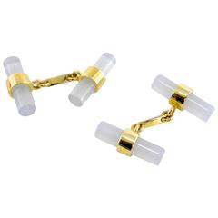 Jona Chalcedony Gold Cylinder Cufflinks 3