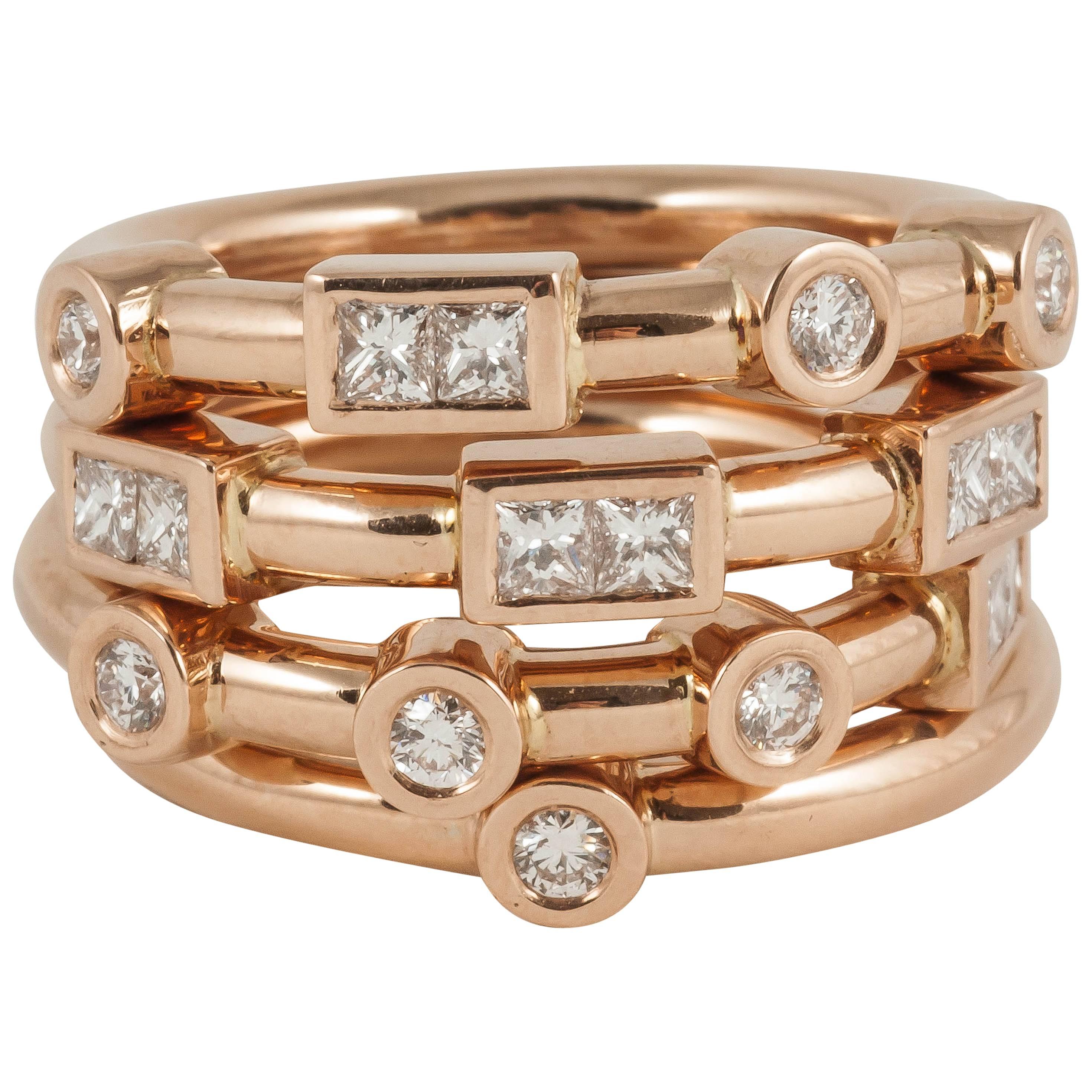 Rose Gold White Diamond Stack Band Ring