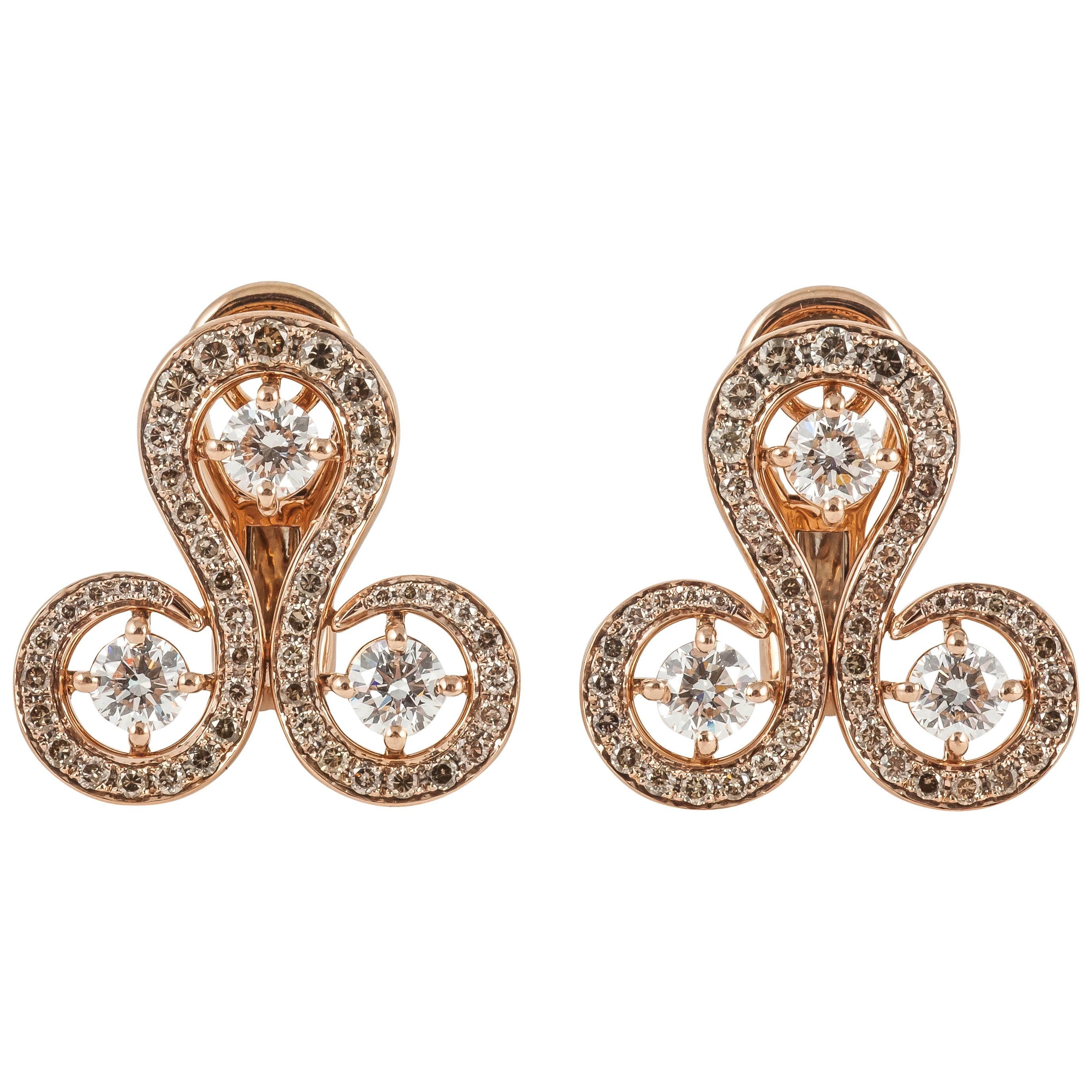 Rose Gold Brown Diamond Round Stud Earrings For Sale