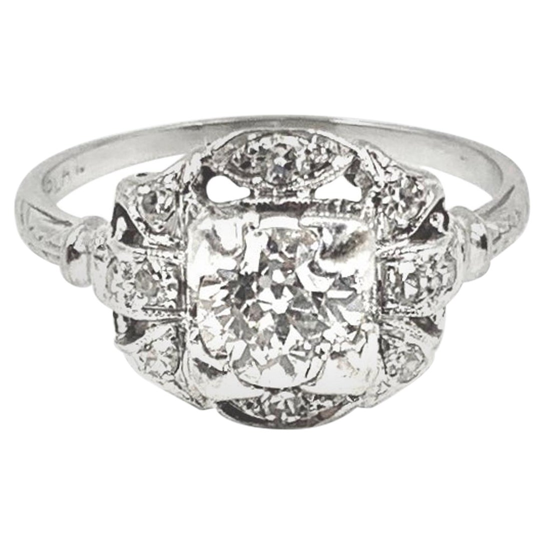 Fine Art Deco Period .95TCW Diamond Platinum Ring For Sale