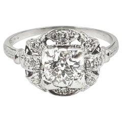 Antique Fine Art Deco Period .95TCW Diamond Platinum Ring