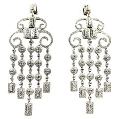 Estate Art Deco Style 6.00 TCW Diamond 18 Karat White Gold Chandelier Earrings