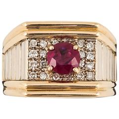 Retro  ruby diamond gold mounted dress ring 