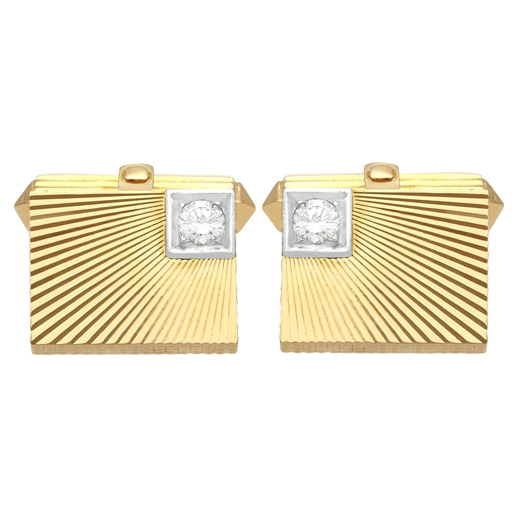 Vintage Diamond and Yellow Gold Cufflinks Circa 1960 For Sale