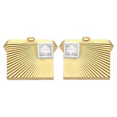 Boutons de manchette vintage en or jaune et diamants, c. 1960