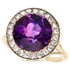 Antique 3.32 Carat Amethyst and Diamond Yellow Gold Cocktail Ring circa 1930